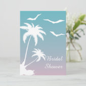 Roze blauwe palmbomen vrijgezellenfeest strandbrui kaart (Staand voorkant)