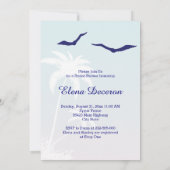 Roze blauwe palmbomen vrijgezellenfeest strandbrui kaart (Achterkant)