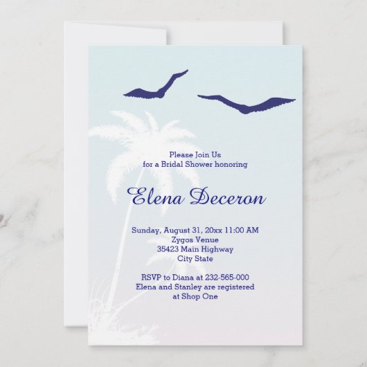 Roze blauwe palmbomen vrijgezellenfeest strandbrui kaart (Achterkant)