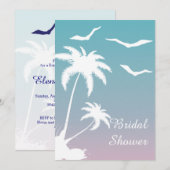Roze blauwe palmbomen vrijgezellenfeest strandbrui kaart (Voorkant / Achterkant)