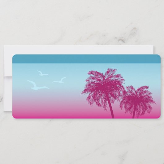 Roze Blauwe Palmen Faux Boarding Pass Save The Dat Kaart (Achterkant)