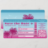 Roze Blauwe Palmen Nep-Instapkaart Save The Date Kaart (Voorkant / Achterkant)