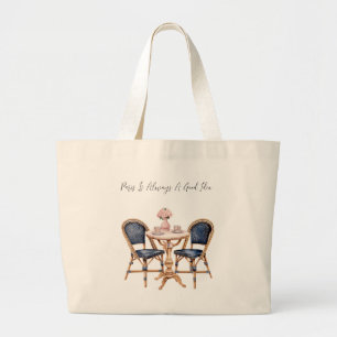 Roze Blauwe Paris Tafel Baguettes Grote Tote Bag