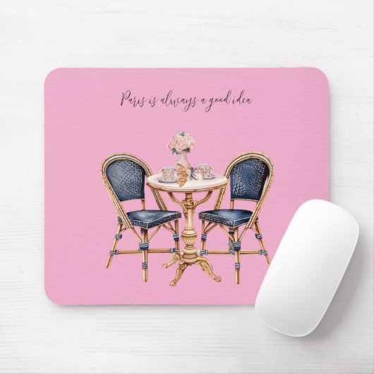 Roze Blauwe Paris Tafel Baguettes Muismat (Met muis)