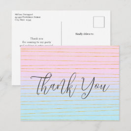 Roze Blauwe Pastel Gradient met Gouden Lijn Dank U Briefkaart