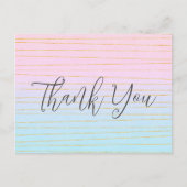 Roze Blauwe Pastel Gradient met Gouden Lijn Dank U Briefkaart (Voorkant)