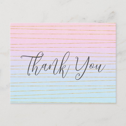 Roze Blauwe Pastel Gradient met Gouden Lijn Dank U Briefkaart (Voorkant)