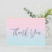 Roze Blauwe Pastel Gradient met Gouden Lijnen Bedankkaart (Staand voorkant)