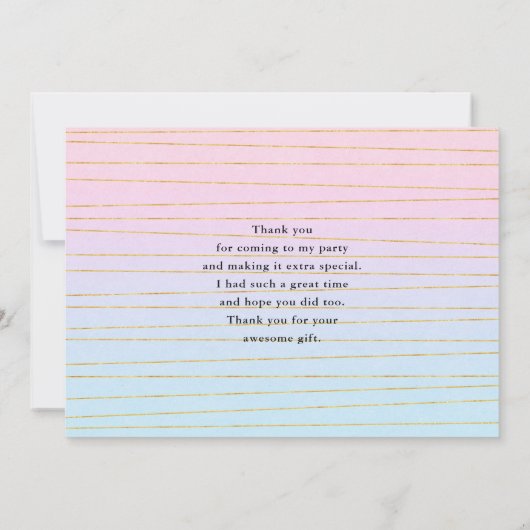 Roze Blauwe Pastel Gradient met Gouden Lijnen Bedankkaart (Achterkant)