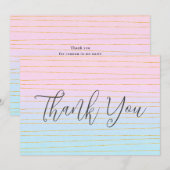 Roze Blauwe Pastel Gradient met Gouden Lijnen Bedankkaart (Voorkant / Achterkant)