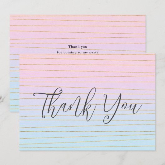 Roze Blauwe Pastel Gradient met Gouden Lijnen Bedankkaart (Voorkant / Achterkant)