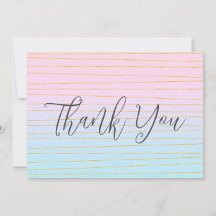 Roze Blauwe Pastel Gradient met Gouden Lijnen Bedankkaart