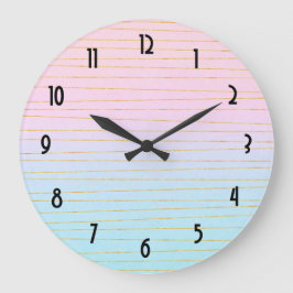 Roze Blauwe Pastel Gradient met Gouden Lijnen Grote Klok