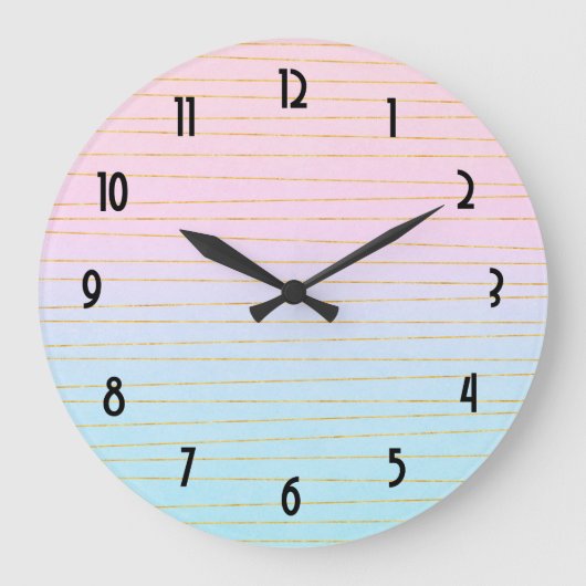 Roze Blauwe Pastel Gradient met Gouden Lijnen Grote Klok (Voorkant)