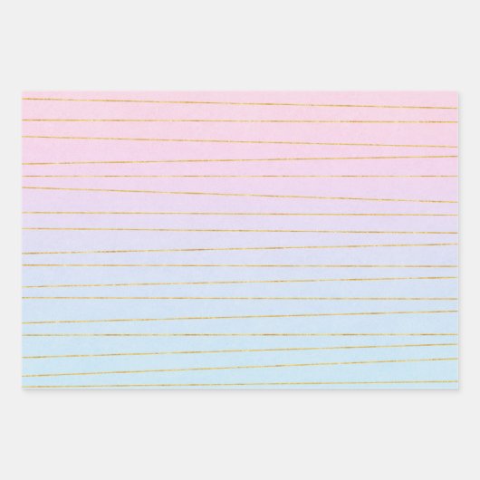 Roze Blauwe Pastel Gradient met Gouden Lijnen Inpakpapier Vel (Voorkant 2)
