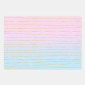 Roze Blauwe Pastel Gradient met Gouden Lijnen Inpakpapier Vel (Voorkant)