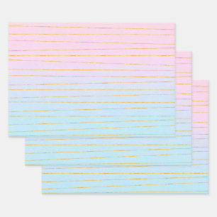 Roze Blauwe Pastel Gradient met Gouden Lijnen Inpakpapier Vel