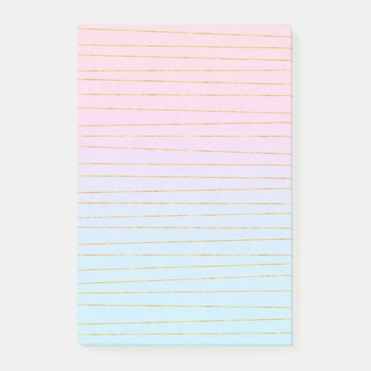 Roze Blauwe Pastel Gradient met Gouden Lijnen Post-it® Notes (Voorkant)