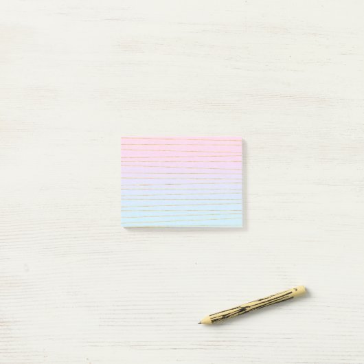 Roze Blauwe Pastel Gradient met Gouden Lijnen Post-it® Notes (Op bureau)