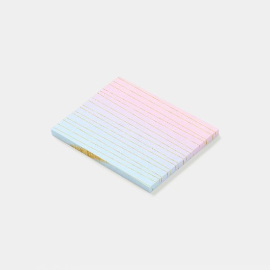 Roze Blauwe Pastel Gradient met Gouden Lijnen Post-it® Notes (Schuin)