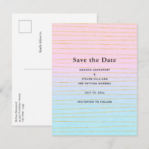 Roze Blauwe Pastel Gradient met Gouden Lijnen Trou Aankondigingskaart