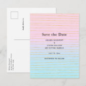Roze Blauwe Pastel Gradient met Gouden Lijnen Trou Aankondigingskaart (Voorkant / Achterkant)
