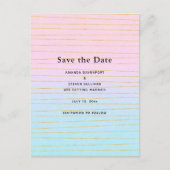 Roze Blauwe Pastel Gradient met Gouden Lijnen Trou Aankondigingskaart (Voorkant)