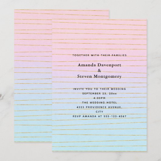 Roze Blauwe Pastel Gradient met Gouden Lijnen Trou Kaart (Voorkant / Achterkant)