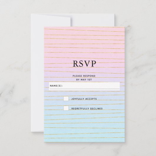 Roze Blauwe Pastel Gradient met Gouden Lijnen Trou RSVP Kaartje (Voorkant)