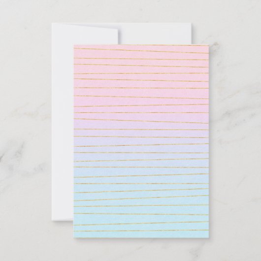 Roze Blauwe Pastel Gradient met Gouden Lijnen Trou RSVP Kaartje (Achterkant)