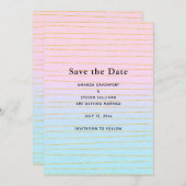Roze Blauwe Pastel Gradient met Gouden Lijnen Trou Save The Date (Voorkant / Achterkant)