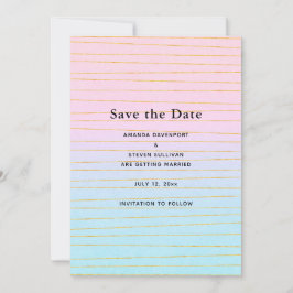 Roze Blauwe Pastel Gradient met Gouden Lijnen Trou Save The Date
