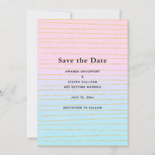 Roze Blauwe Pastel Gradient met Gouden Lijnen Trou Save The Date