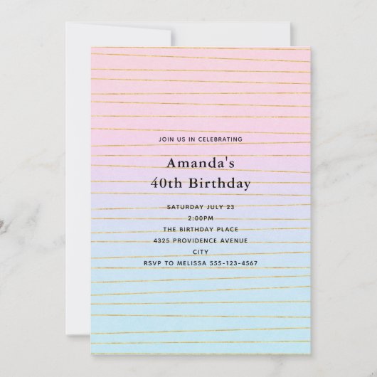 Roze Blauwe Pastel Gradient met Gouden Lijnen Verj Kaart (Voorkant)