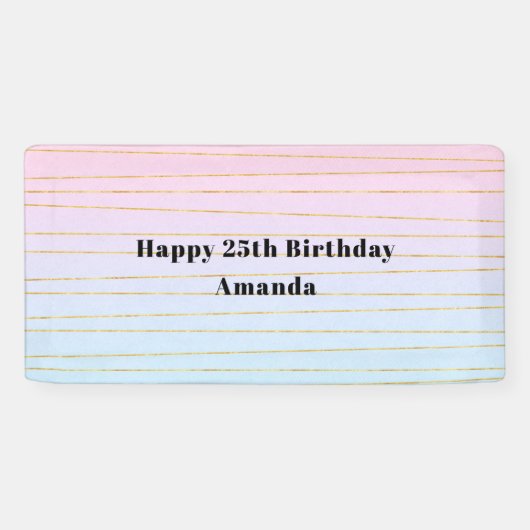 Roze Blauwe Pastel Gradient met Gouden Lijnen Verj Spandoek (Horizontaal)