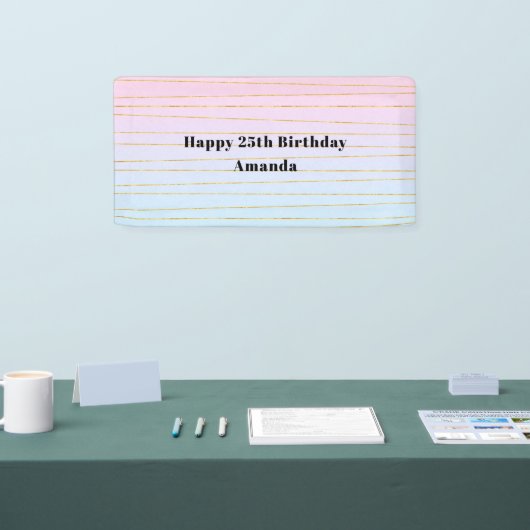 Roze Blauwe Pastel Gradient met Gouden Lijnen Verj Spandoek (Beurs)