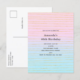 Roze Blauwe Pastel Gradient met Gouden Lijnen Verj Uitnodiging Briefkaart