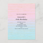 Roze Blauwe Pastel Gradient met Gouden Lijnen Verj Uitnodiging Briefkaart (Voorkant)