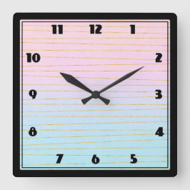 Roze Blauwe Pastel Gradient met Gouden Lijnen Vierkante Klok