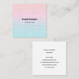 Roze Blauwe Pastel Gradient met Gouden Lijnen Vierkante Visitekaartje
