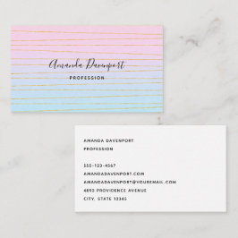 Roze Blauwe Pastel Gradient met Gouden Lijnen Visitekaartje