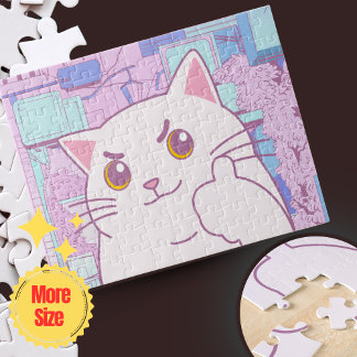 Roze & Blauwe Pastel Kat Jigsaw Puzzel 🧩 | Cadeau