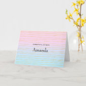 Roze Blauwe Pastel Ombre met Gouden Lijnen Afstude Kaart (Gele Bloem)