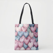 ROZE & BLAUWE PASTEL PLAID VALENTIJN HARTEN TOTE BAG (Voorkant)