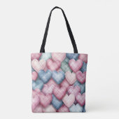 ROZE & BLAUWE PASTEL PLAID VALENTIJN HARTEN TOTE BAG (Achterkant)