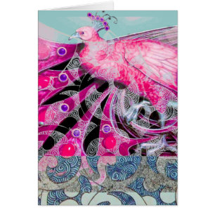 ROZE BLAUWE PAUW MET FLORALE EN GEOMETRISCHE KRULL