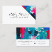 Roze blauwe penseelstreken make-up typografie visitekaartje (Voorkant / Achterkant)