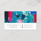 Roze blauwe penseelstreken make-up typografie visitekaartje (Achterkant)