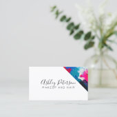 Roze blauwe penseelstreken make-up typografie visitekaartje (Staand voorkant)