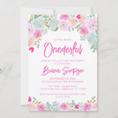 Roze Blauwe Perzik Bloemen Eervolle Verjaardag Kaart (Voorkant)